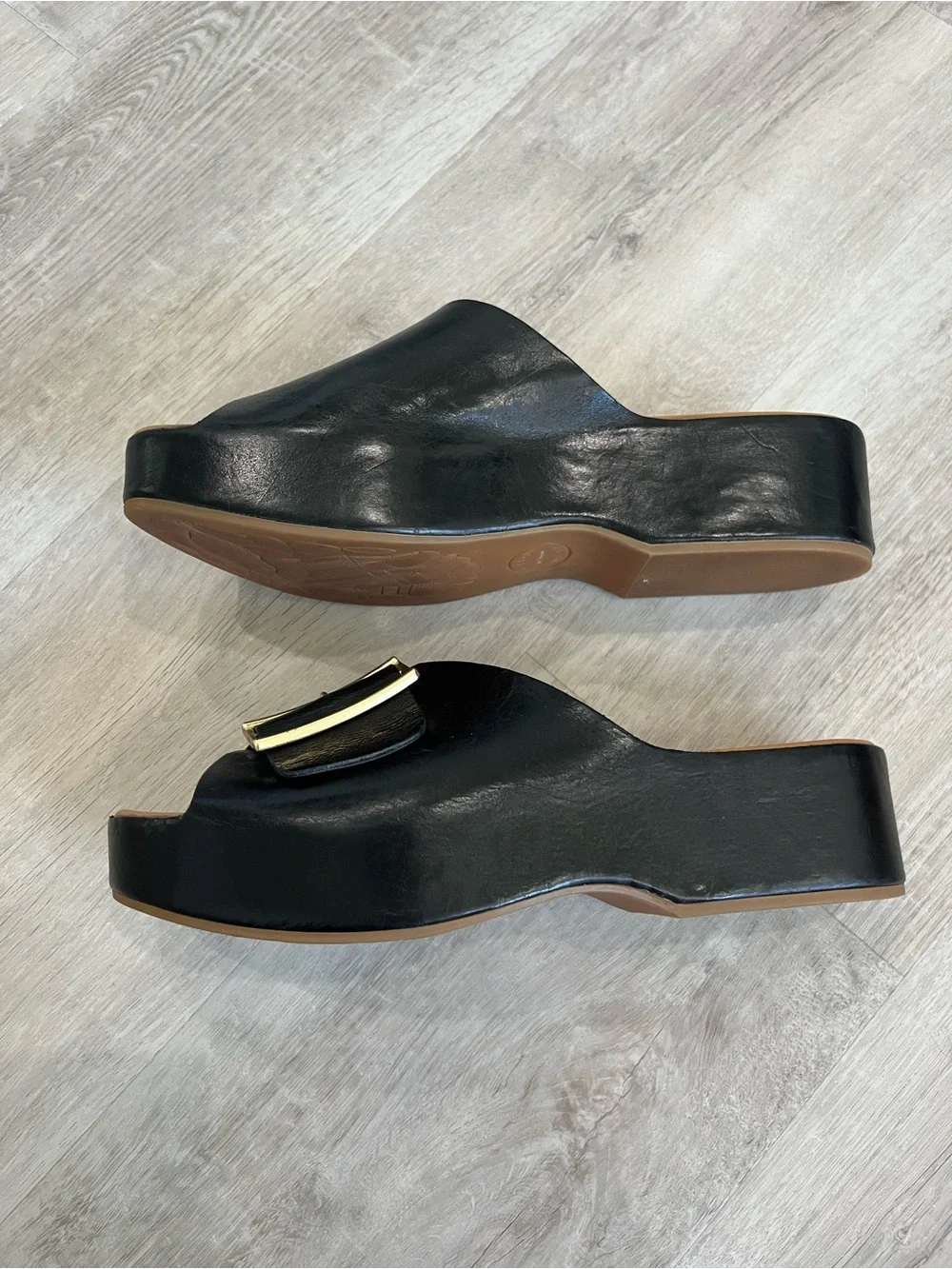 Kork-Ease York Black Leather Platform Slide Sandals 9 New NWOB Comfort Quiet Lux